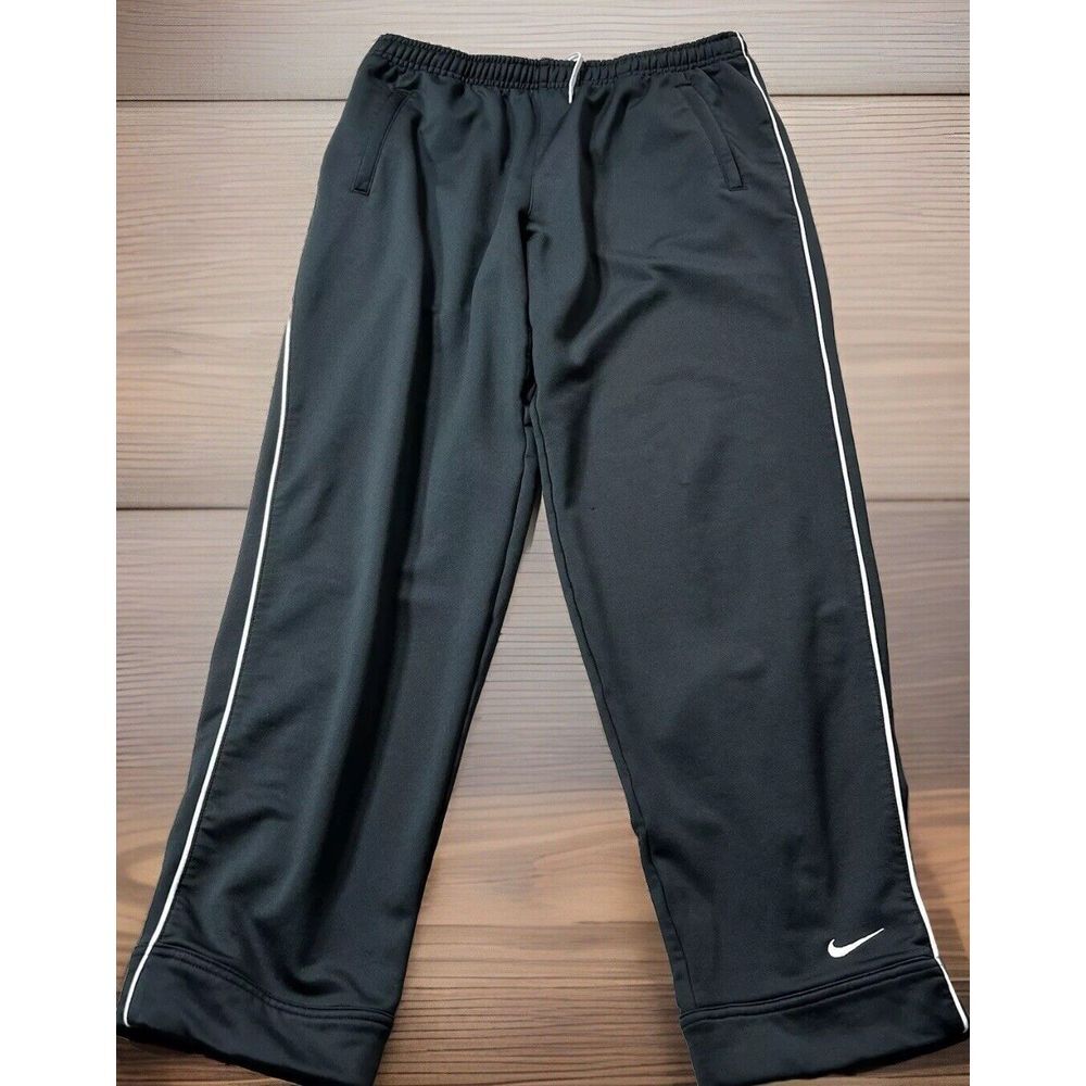 Nike Team Fit Dry Track Pants Black White Stripe Boys Large 12-14 Ankle Zip